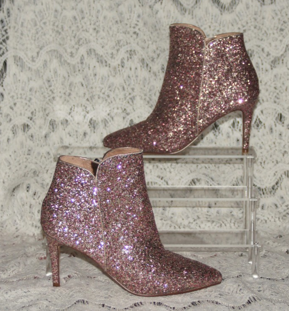 Halpgen Blush Glitter Stiletto Heel Ankle Booties size 6 1/2